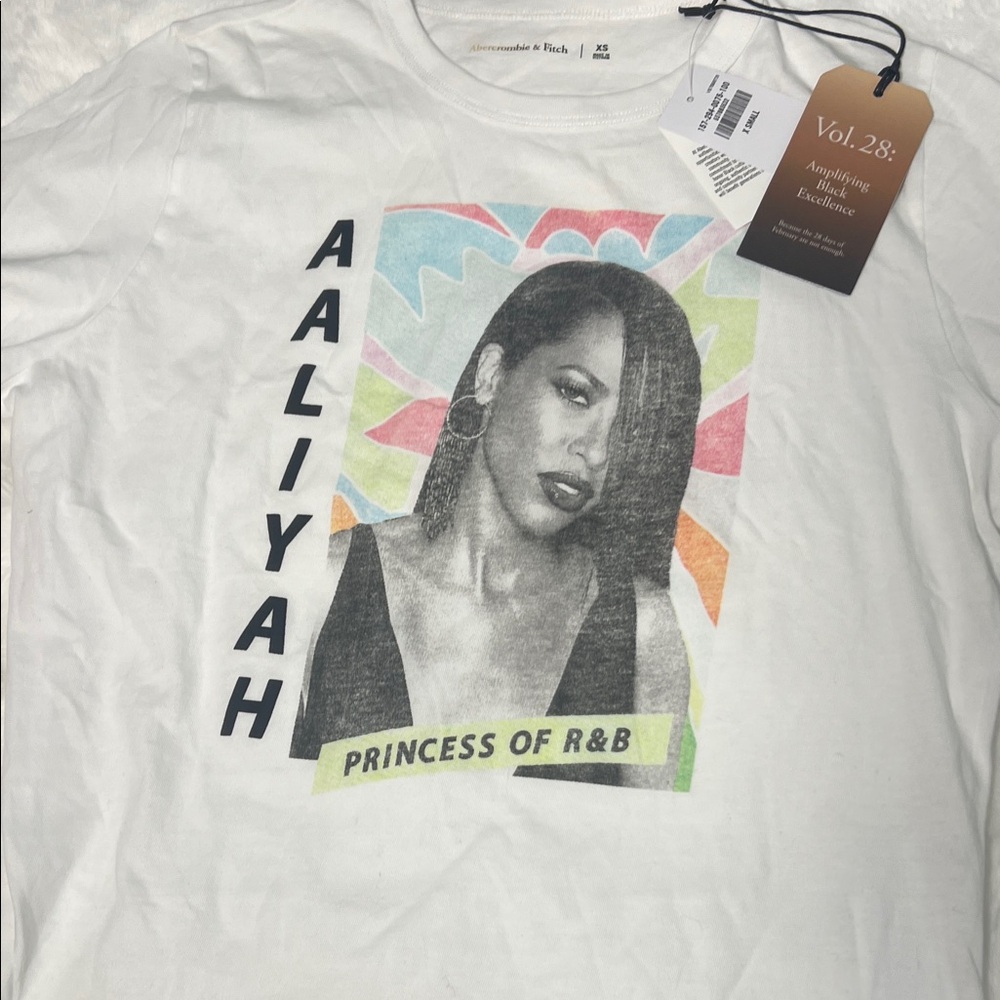 Abercrombie & Fitch White Aaliyah Graphic Tee with Pastel Accents